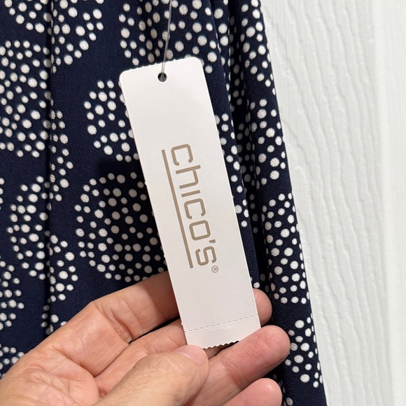 Chico's Dark Blue and White Circle Print Midi Dress - Picture 4 of 5